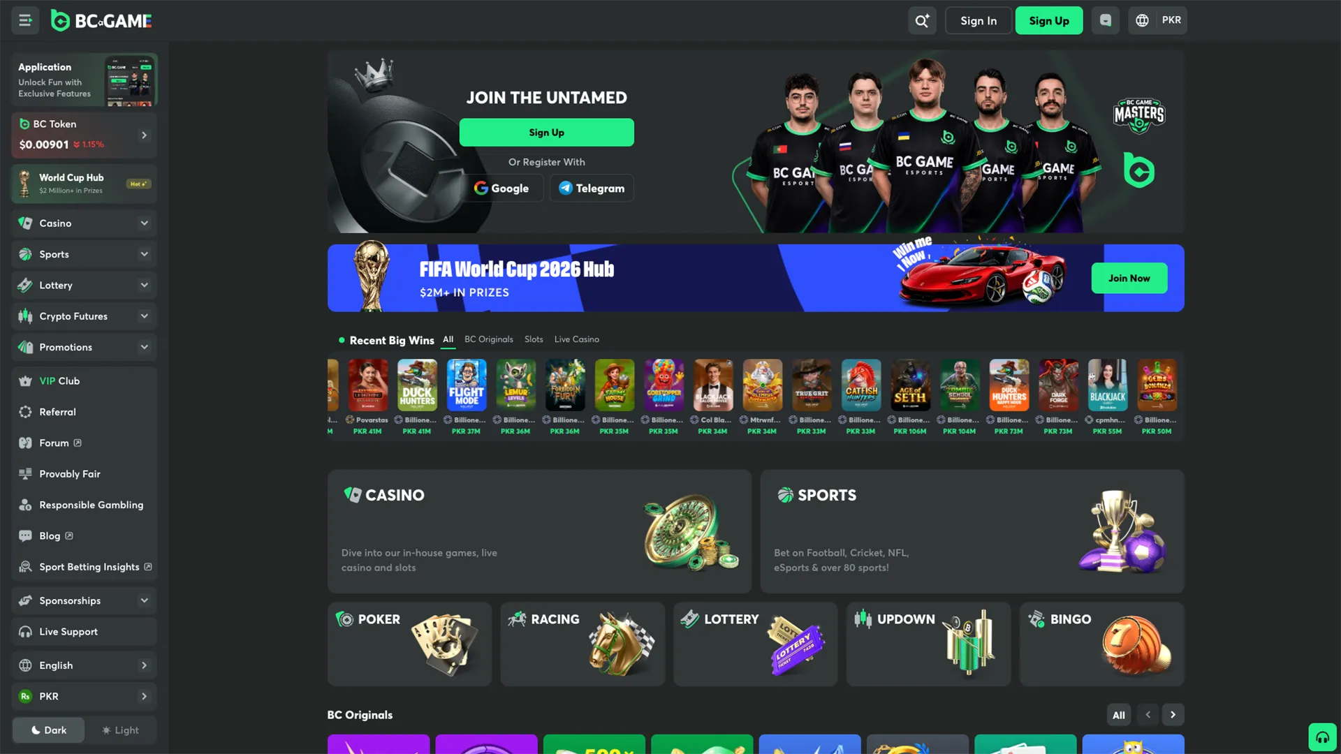 Take a look at the BC Game website interface.